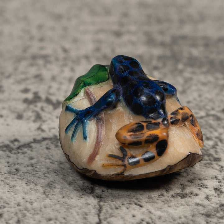 Vintage Black Gold And Green Frog Tagua Carving