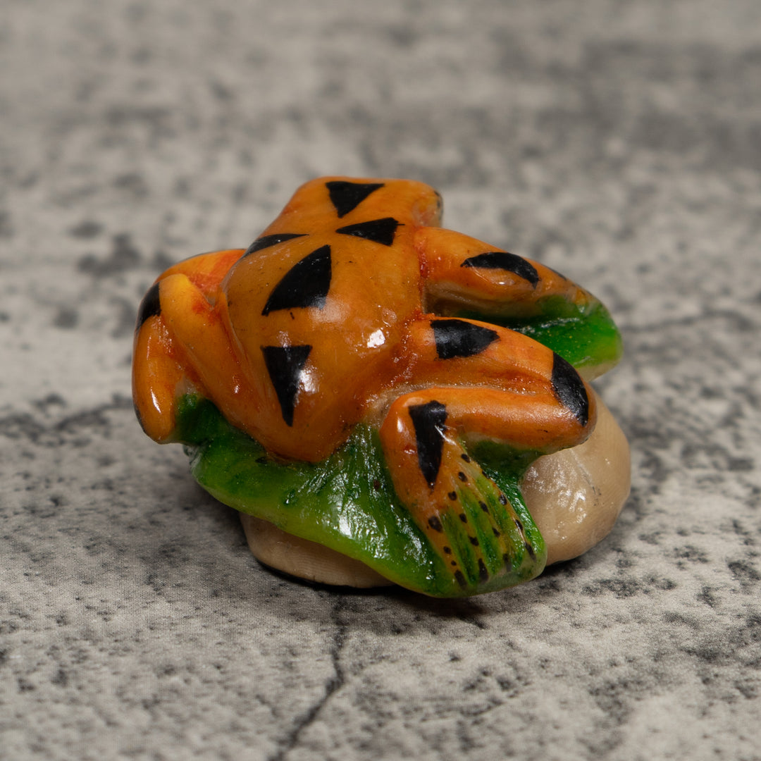 Vintage Black Gold And Green Poison Dart Frog Tagua Carving