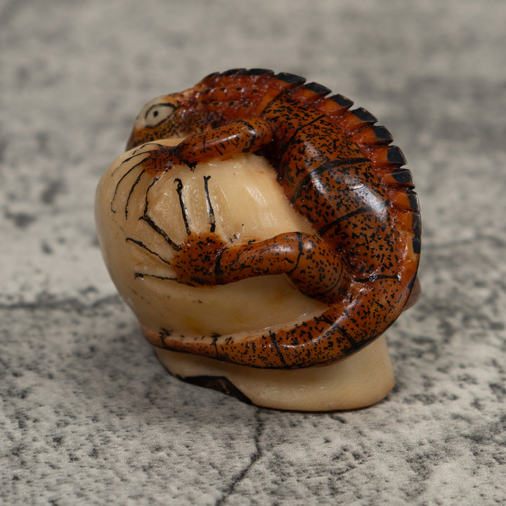 Vintage Brown Iguana Tagua Carving