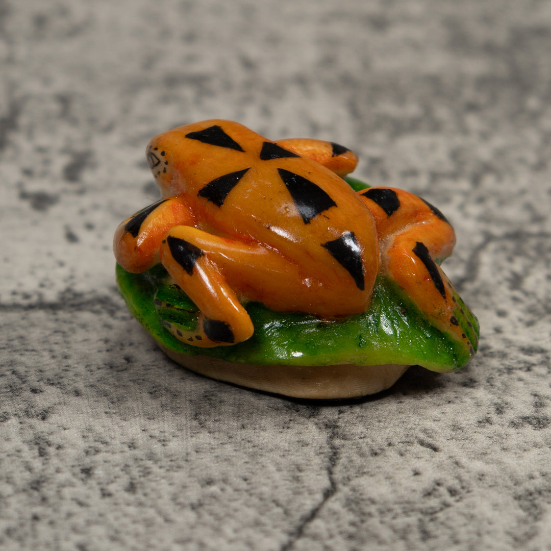 Vintage Black Gold And Green Poison Dart Frog Tagua Carving