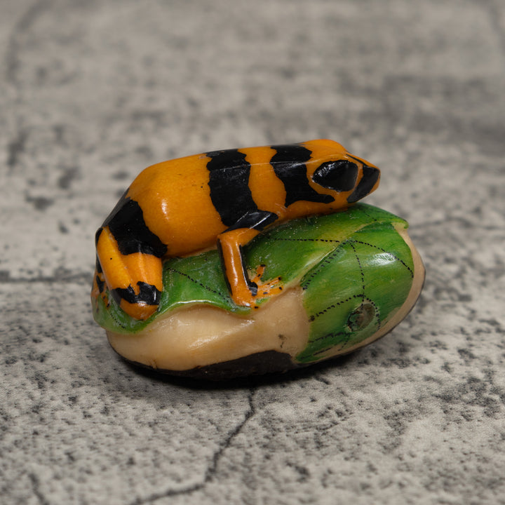 Gold Green And Black Frog Tagua Carving