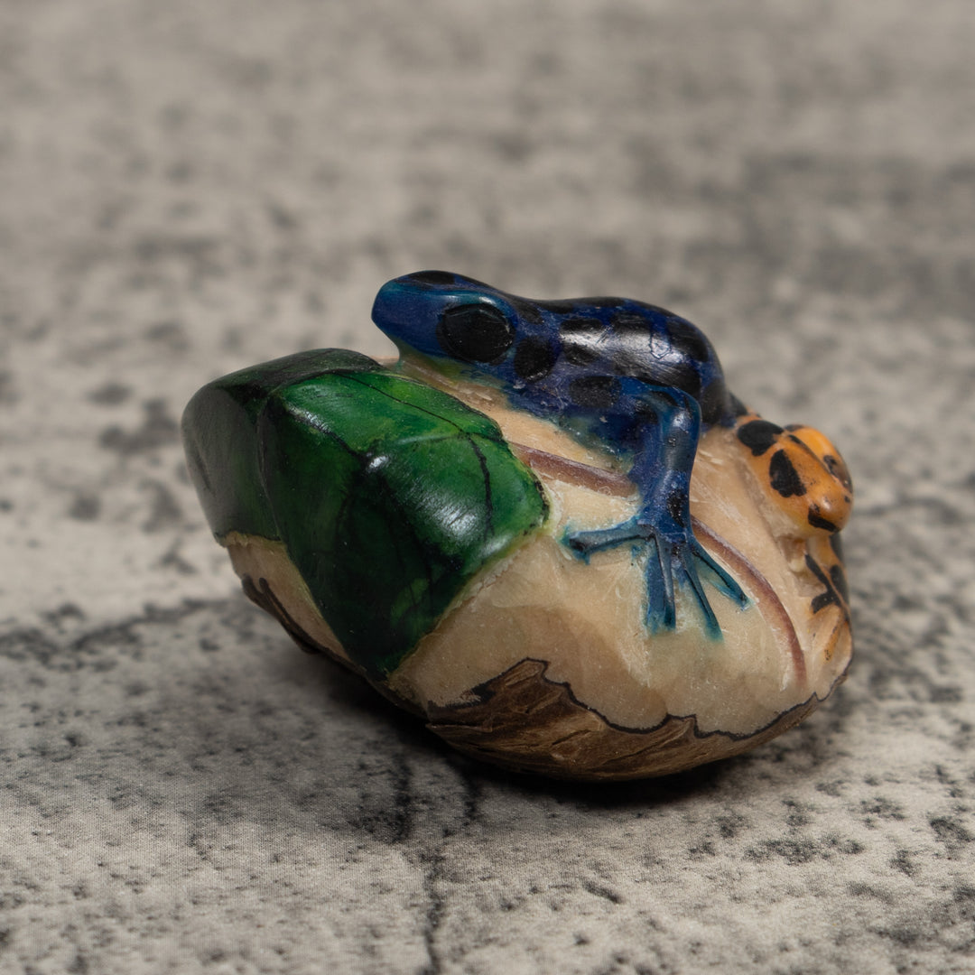 Vintage Black Gold And Green Frog Tagua Carving