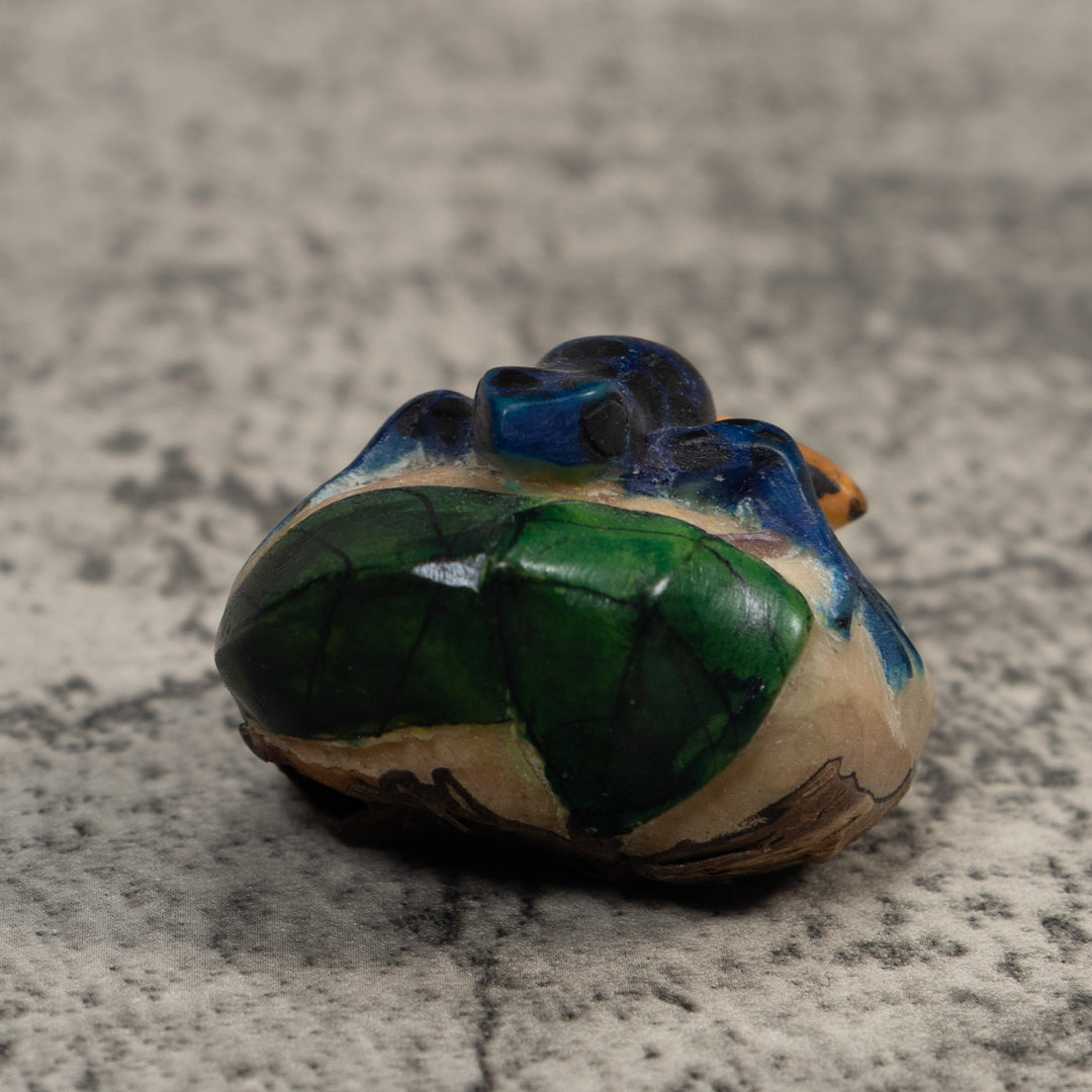 Vintage Black Gold And Green Frog Tagua Carving