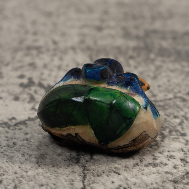 Vintage Black Gold And Green Frog Tagua Carving