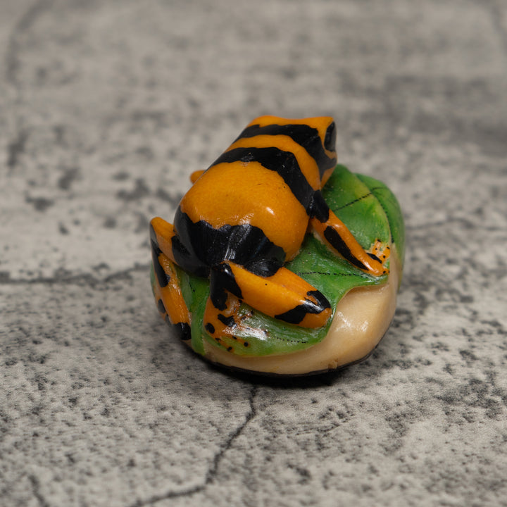 Gold Green And Black Frog Tagua Carving