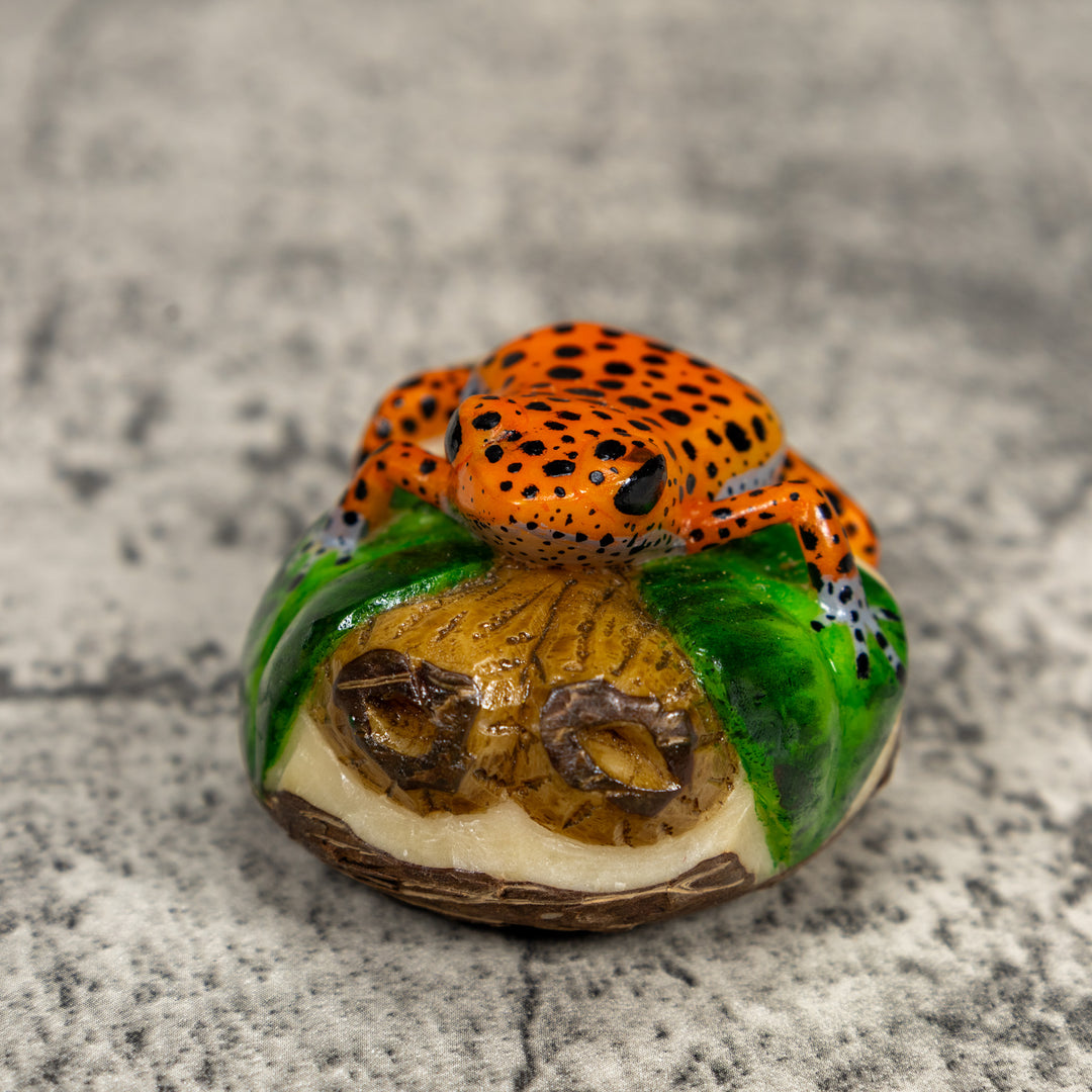 Black And Orange Poison Dart Frog Tagua Carving
