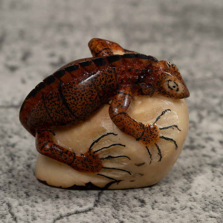 Vintage Brown Iguana Tagua Carving
