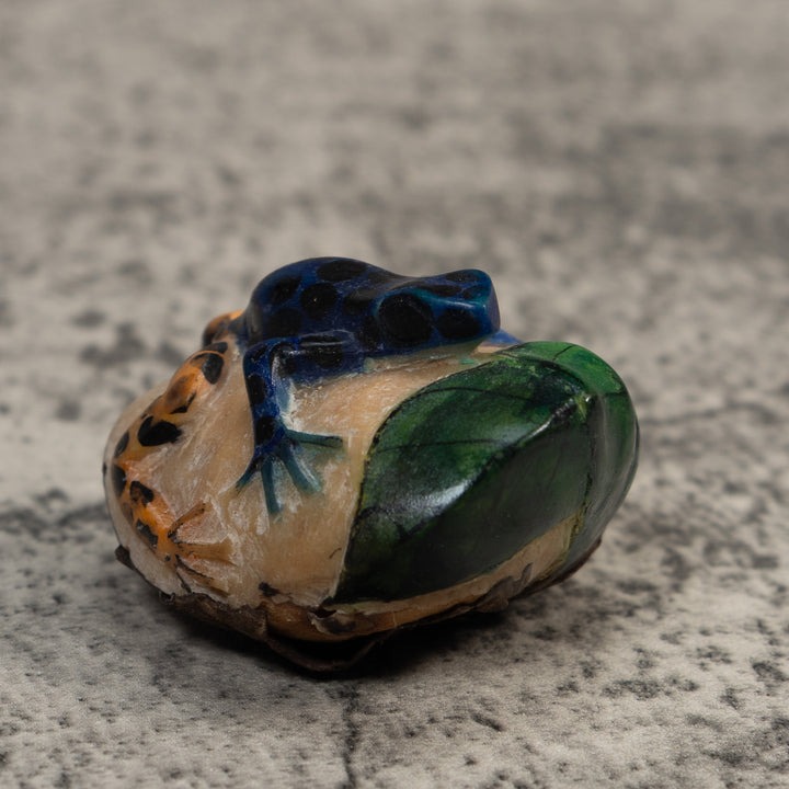 Vintage Black Gold And Green Frog Tagua Carving