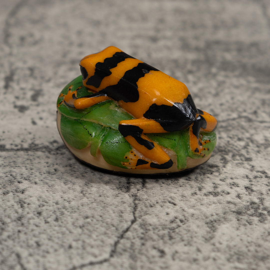 Gold Green And Black Frog Tagua Carving