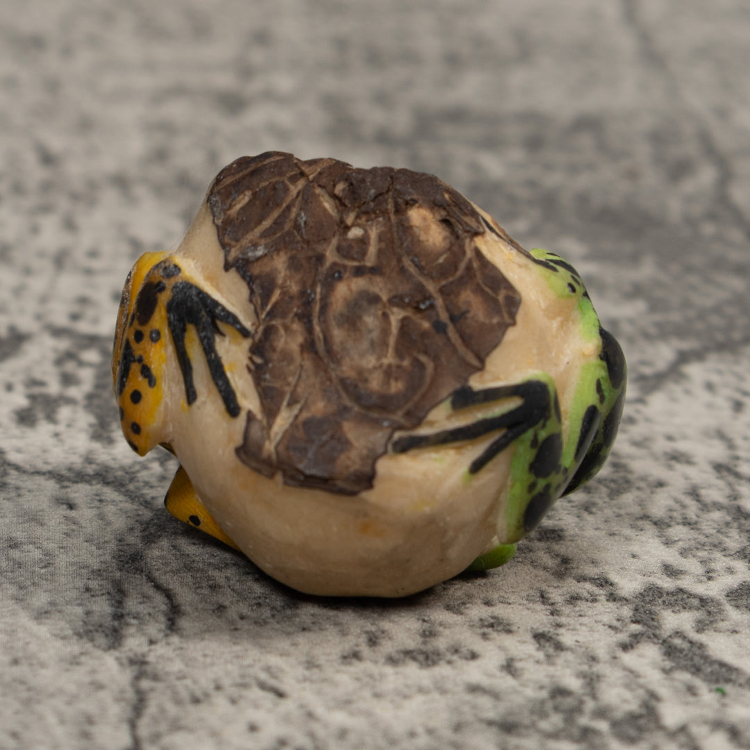 Double Vintage Black Gold And Green Frog Tagua Carving