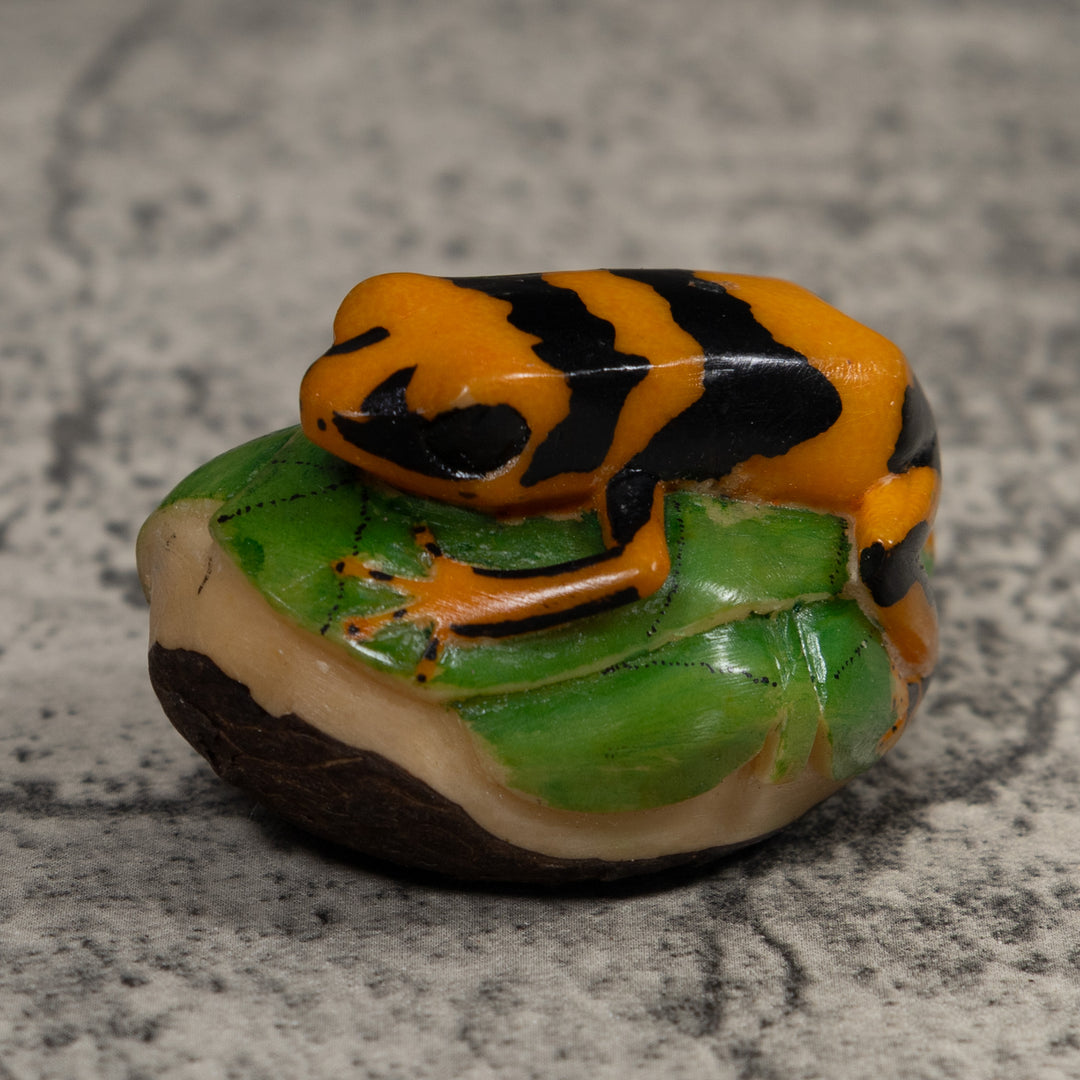 Gold Green And Black Frog Tagua Carving