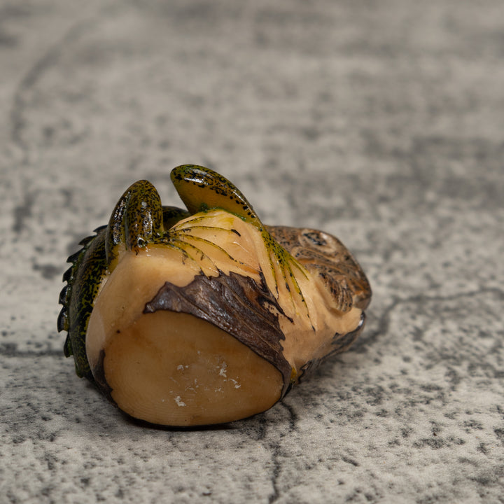 Vintage Green And Black Iguana Amphibian Lizard Tagua Carving