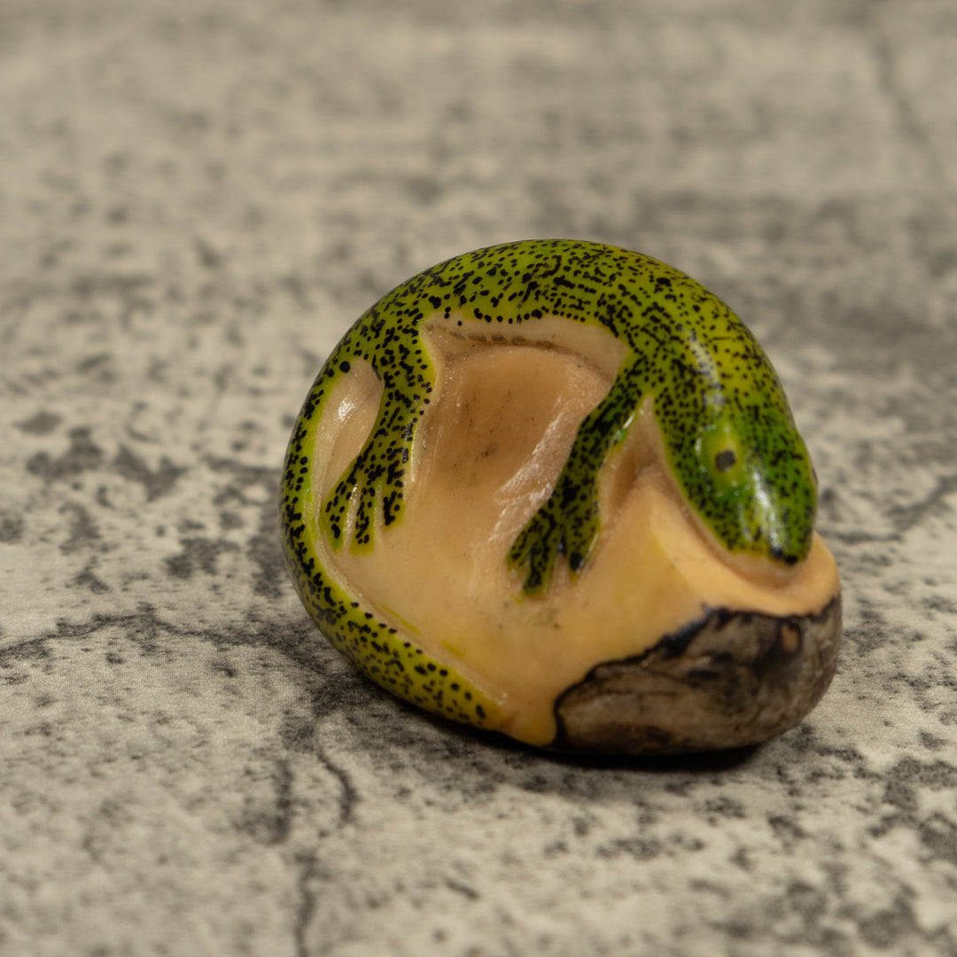 Green Gecko Lizard Tagua Carving