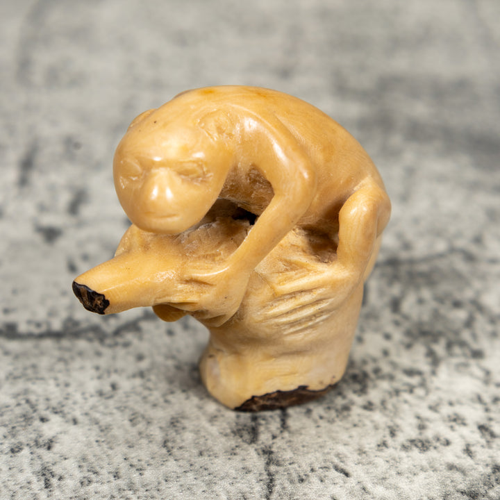Vintage Natural White And Dyed Monkey Tagua Carving
