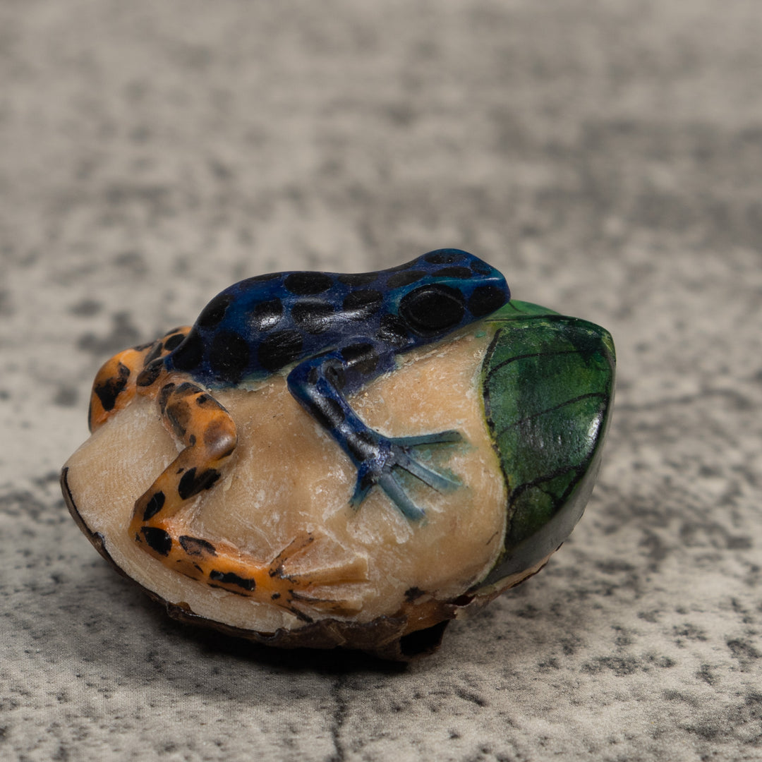 Vintage Black Gold And Green Frog Tagua Carving