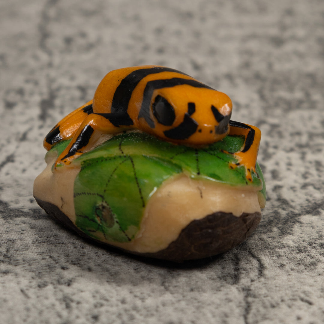 Gold Green And Black Frog Tagua Carving