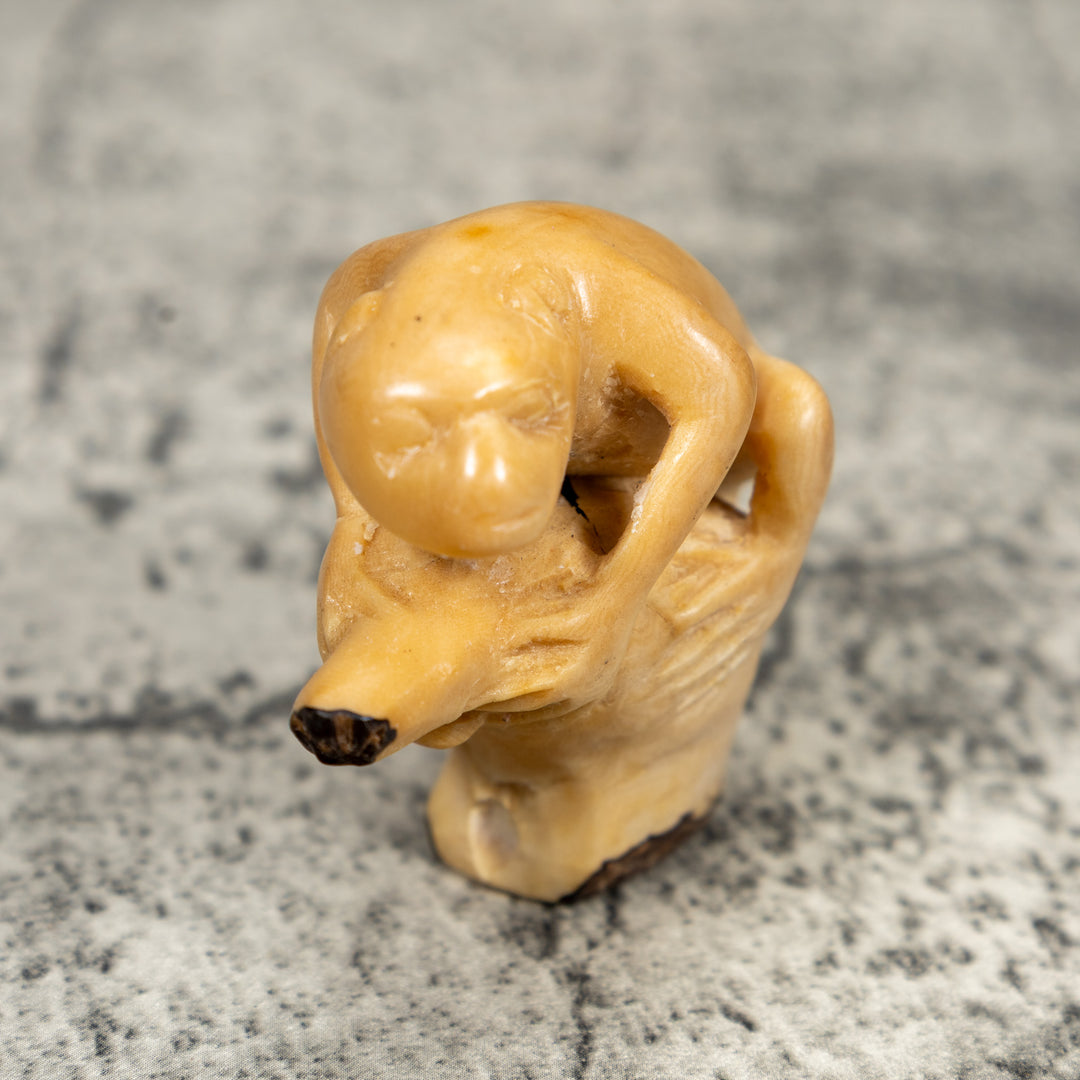 Vintage Natural White And Dyed Monkey Tagua Carving