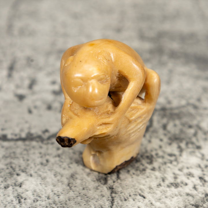 Vintage Natural White And Dyed Monkey Tagua Carving