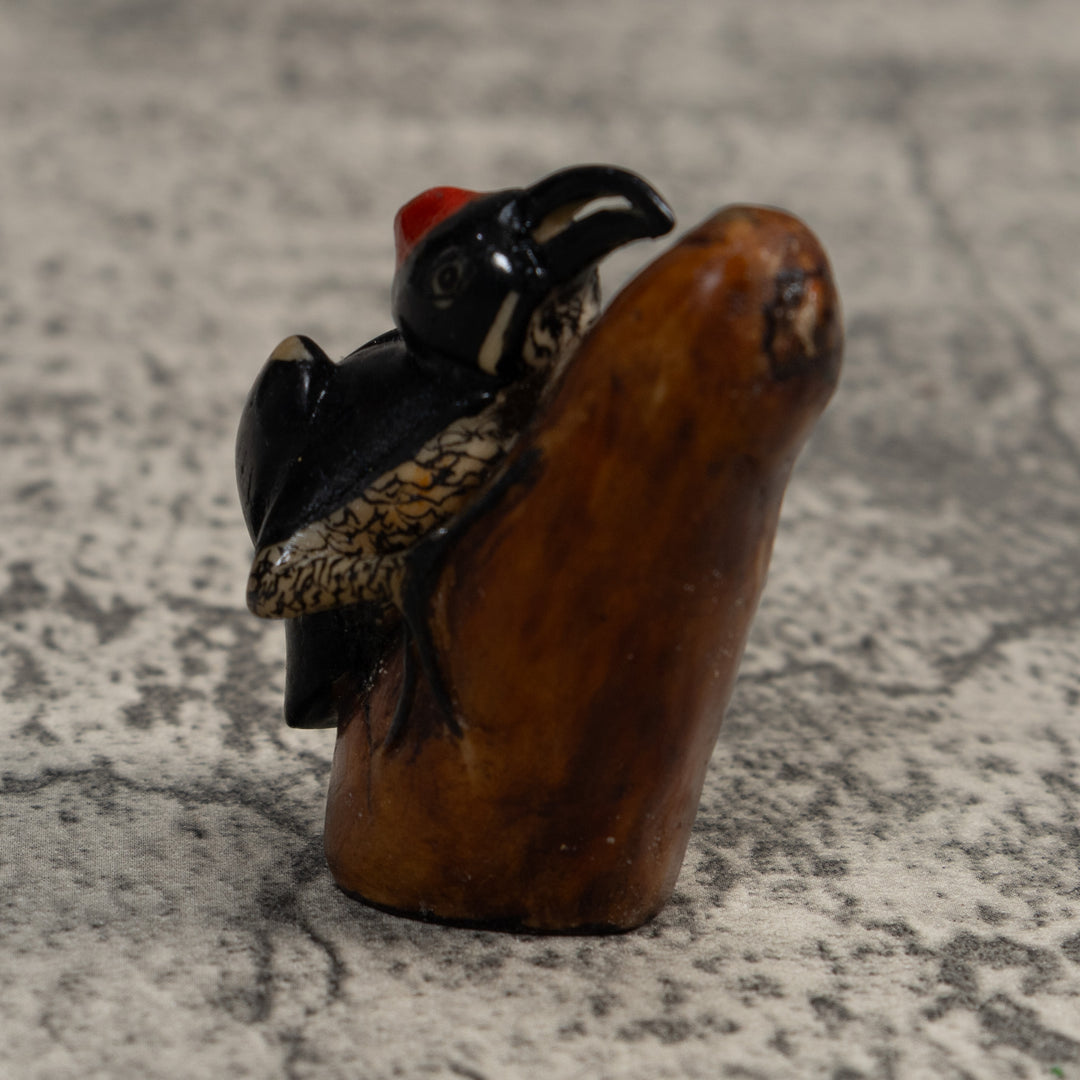 Red And Black Woodpecker Bird Tagua Carving
