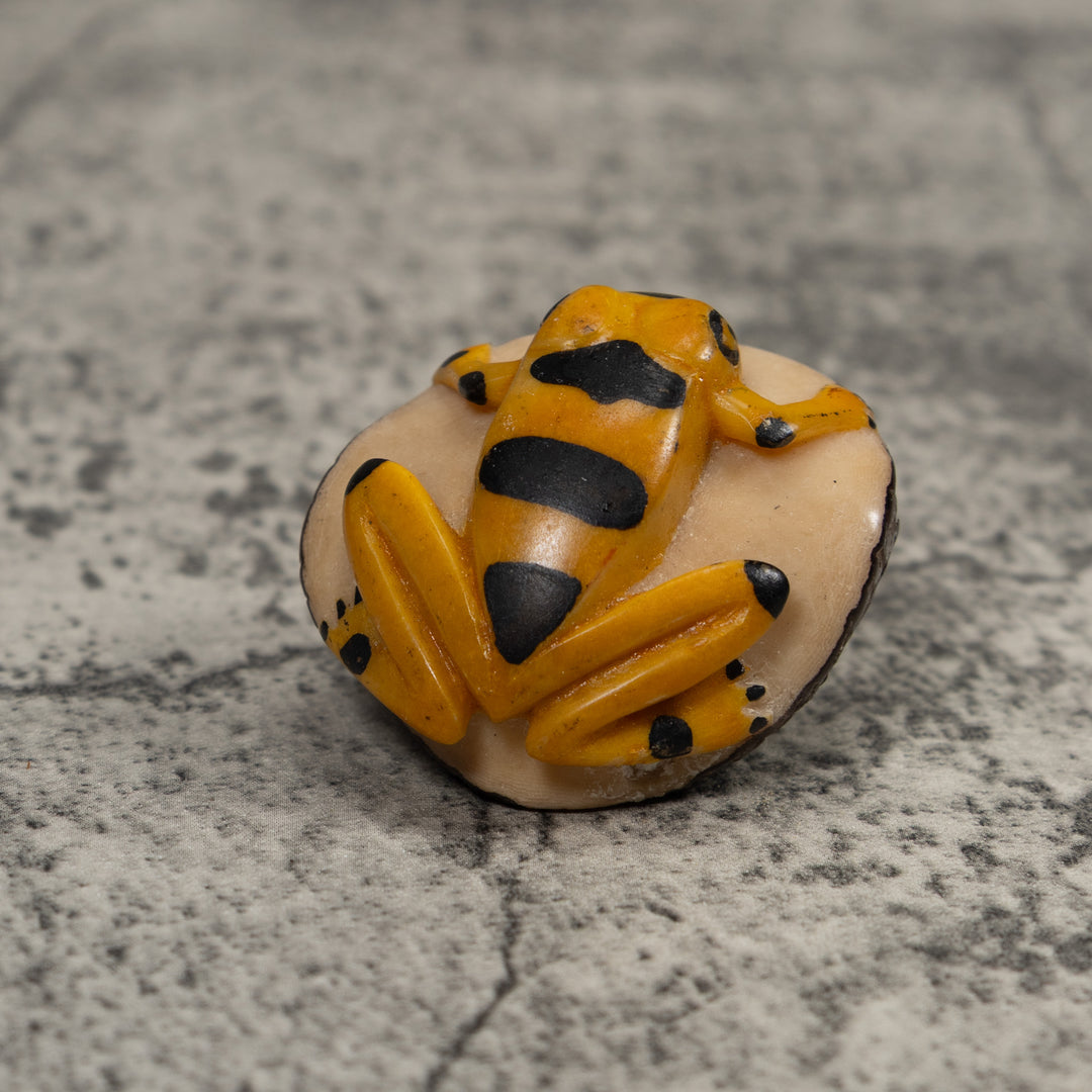 Vintage Black And Gold Frog Tagua Carving