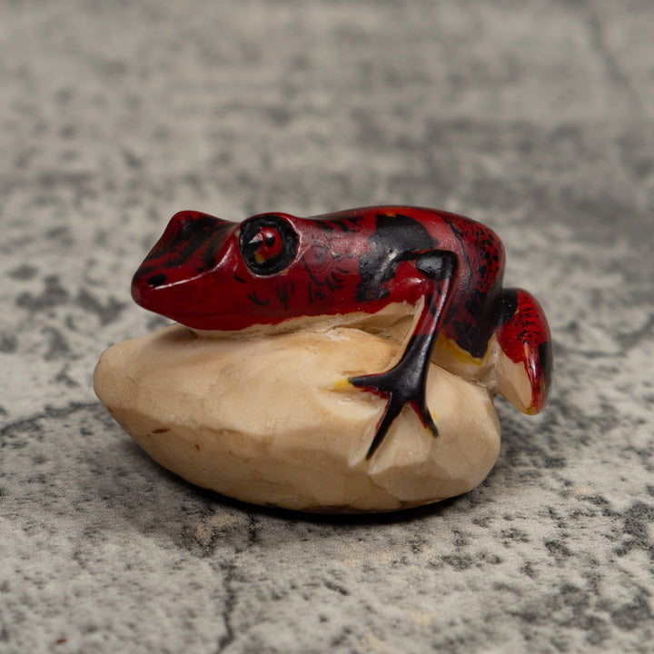 Vintage Red And Black Frog Tagua Carving