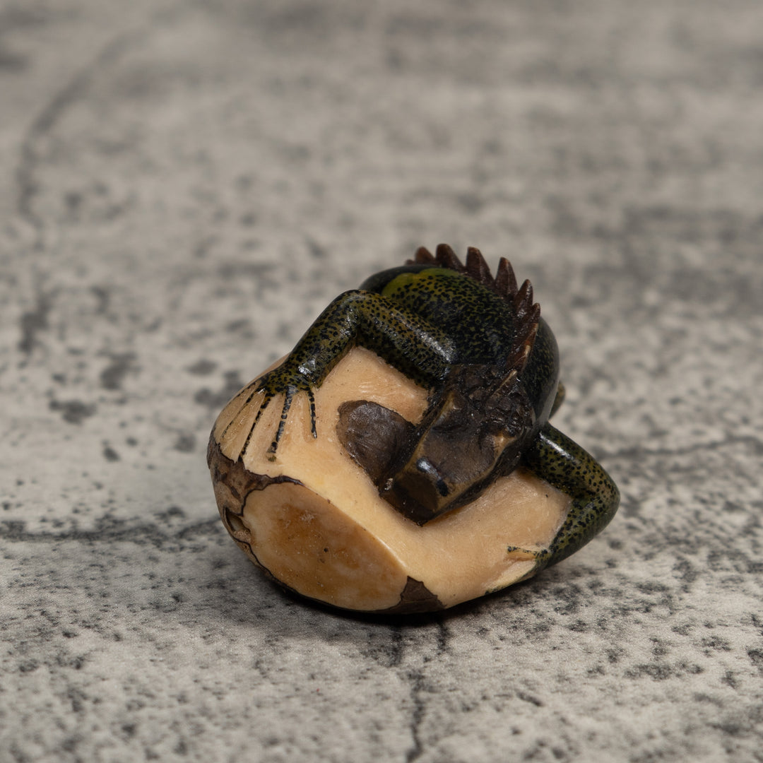Vintage Dark Green Iguana Lizard Amphibian Tagua Carving