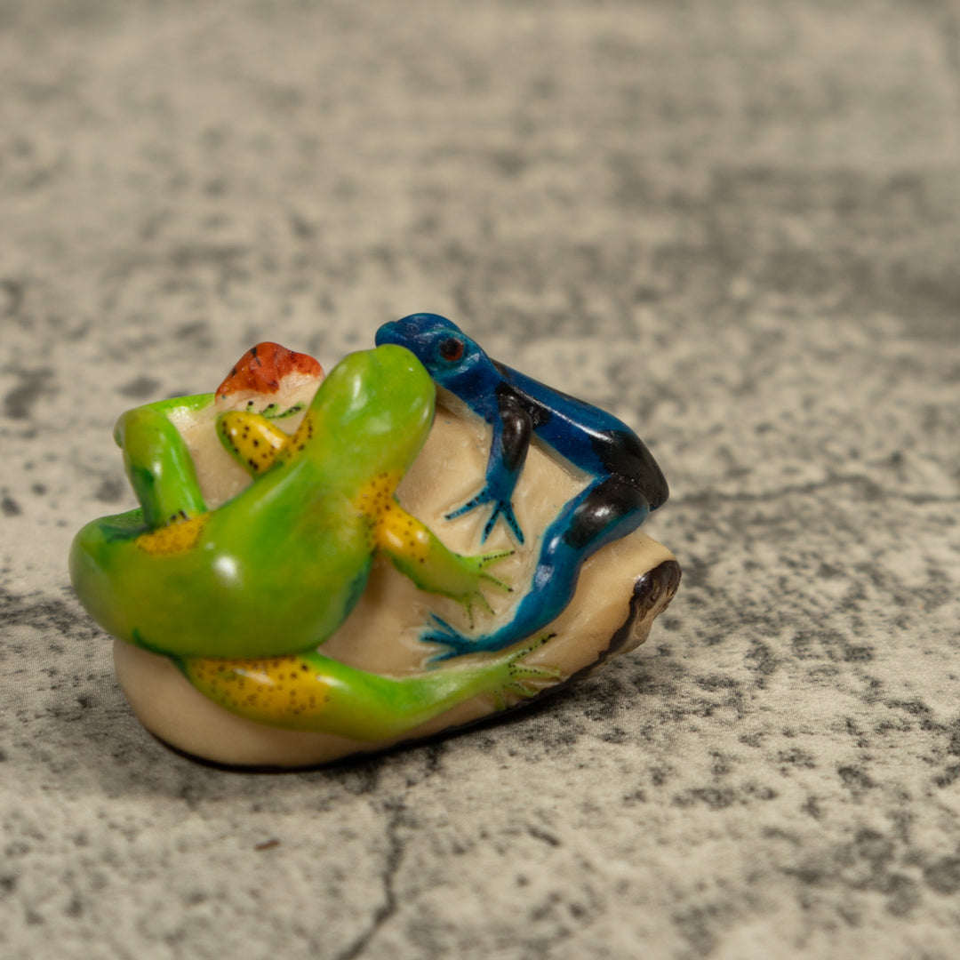 Green And Blue Double Frog Tagua Carving