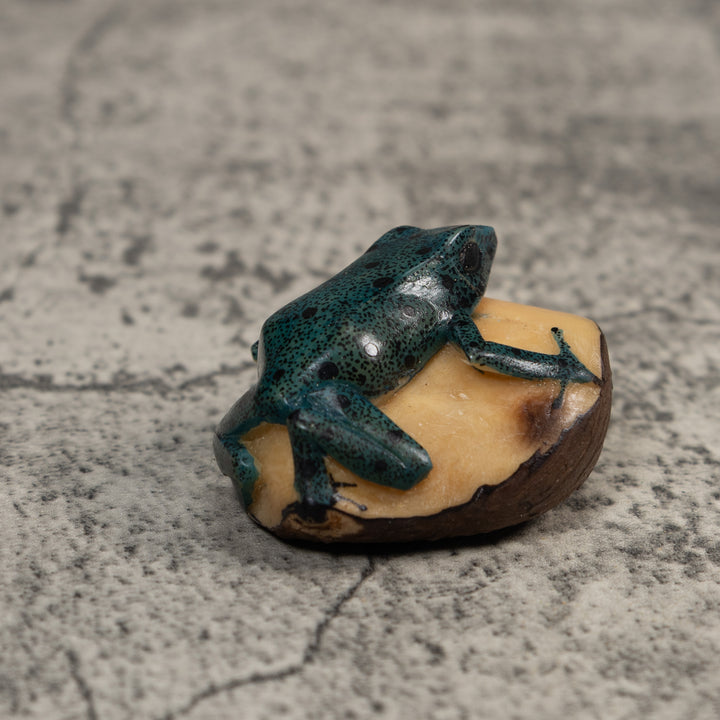 Vintage Blue And Black Frog Tagua Carving