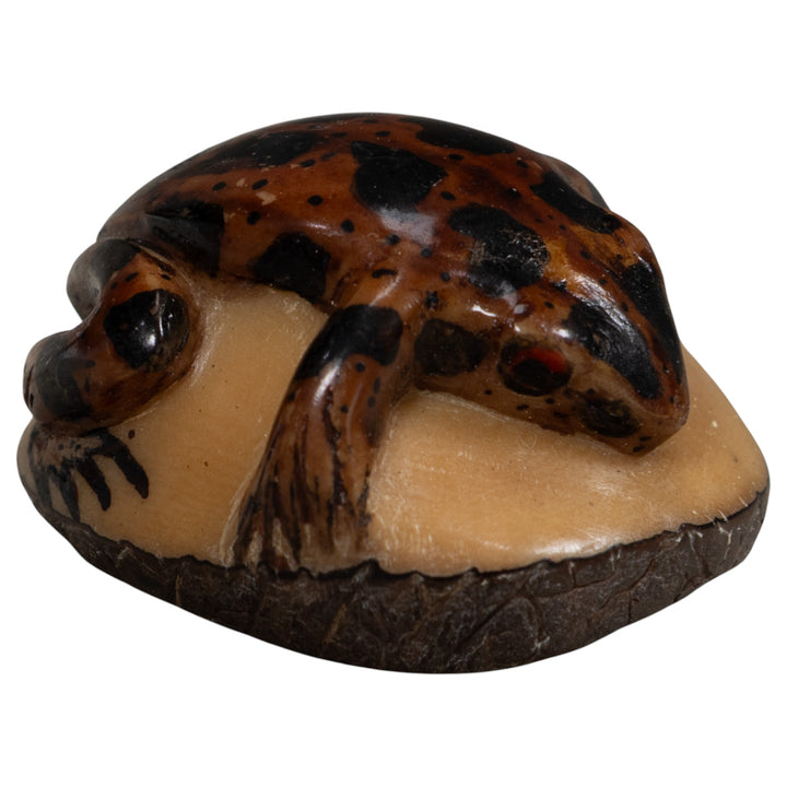 Vintage Brown And Black Frog Tagua Carving