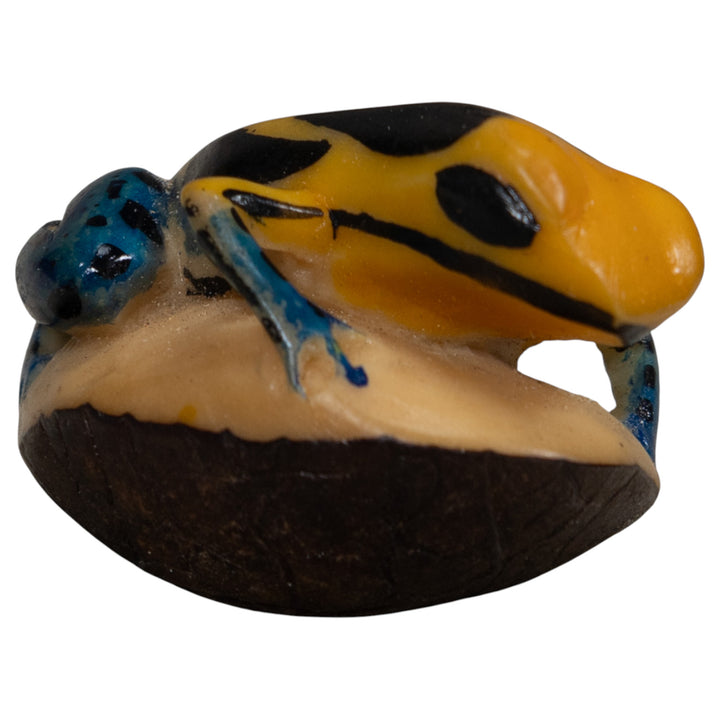 Vintage Black Blue And Yellow Frog Tagua Carving