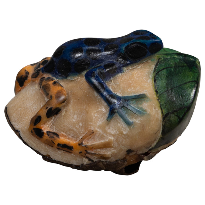 Vintage Black Gold And Green Frog Tagua Carving