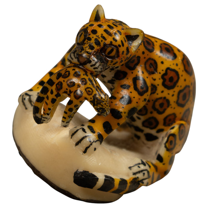 Jaguar Cat With Cub Tagua Carving