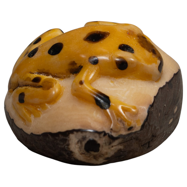 Vintage Black And Gold Frog Tagua Carving