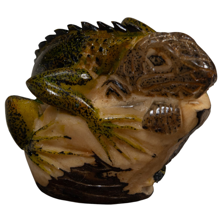 Vintage Green And Black Iguana Amphibian Lizard Tagua Carving