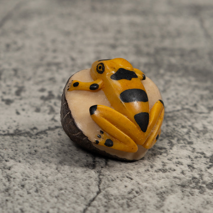 Vintage Black And Gold Frog Tagua Carving