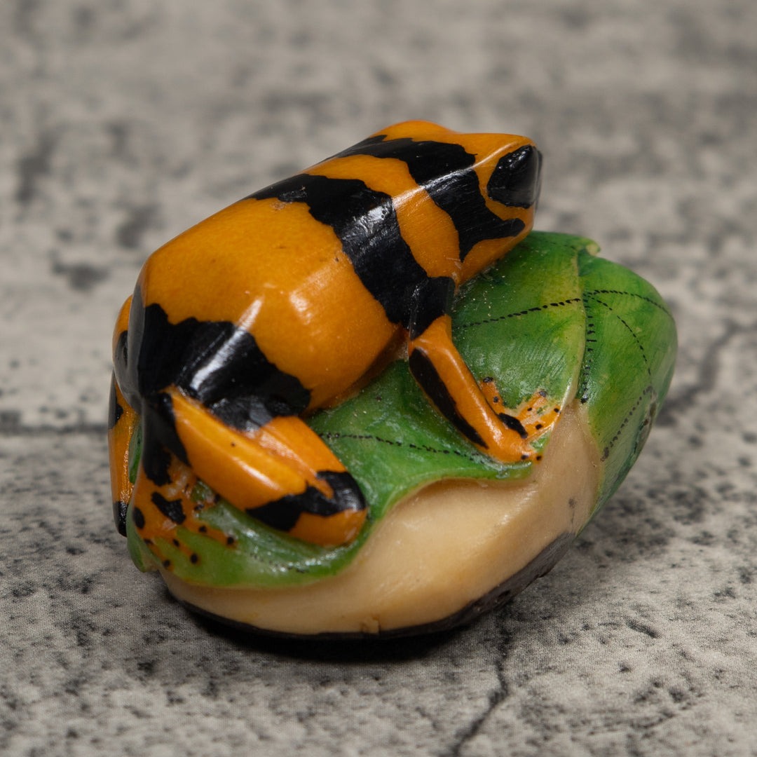 Gold Green And Black Frog Tagua Carving