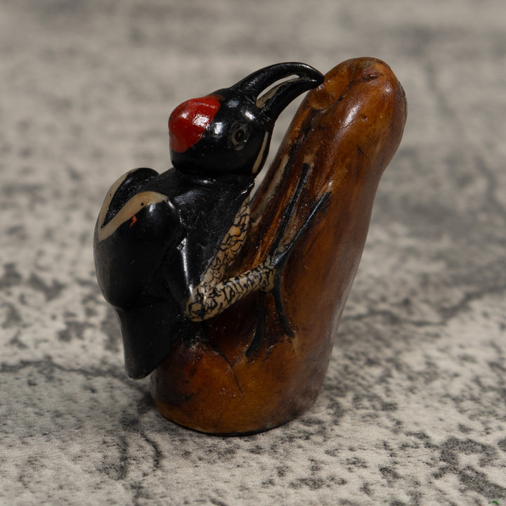 Red And Black Woodpecker Bird Tagua Carving