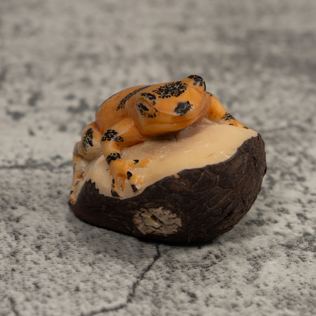 Vintage Black And Gold Frog Tagua Carving