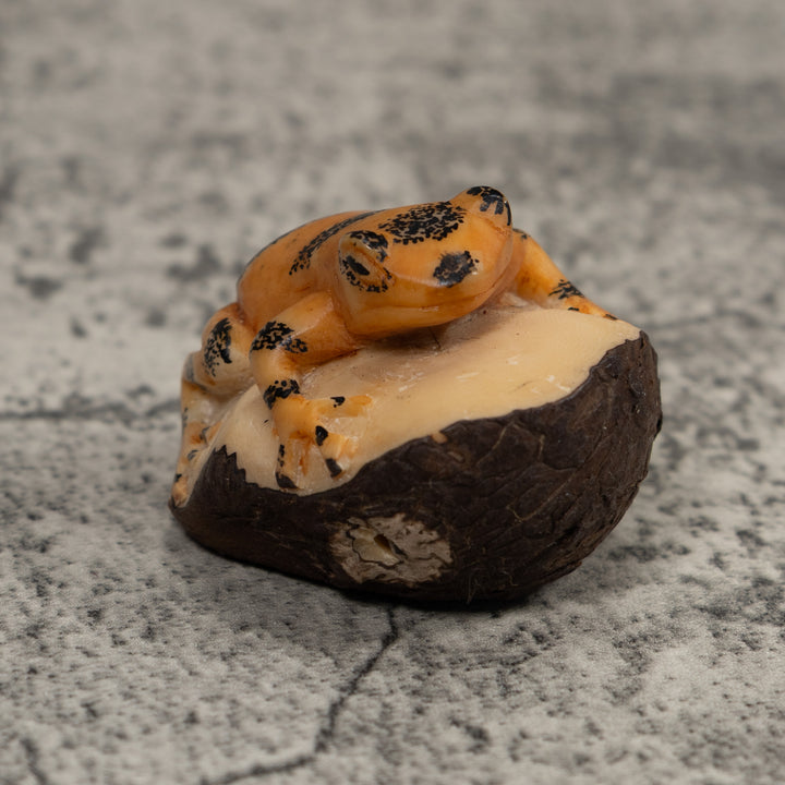 Vintage Black And Gold Frog Tagua Carving