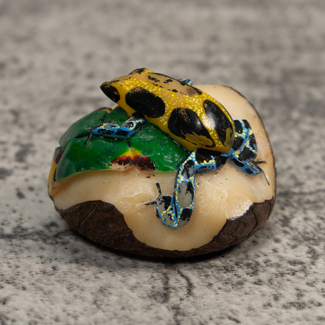 Blue Gold And Green Poison Dart Frog Tagua Carving