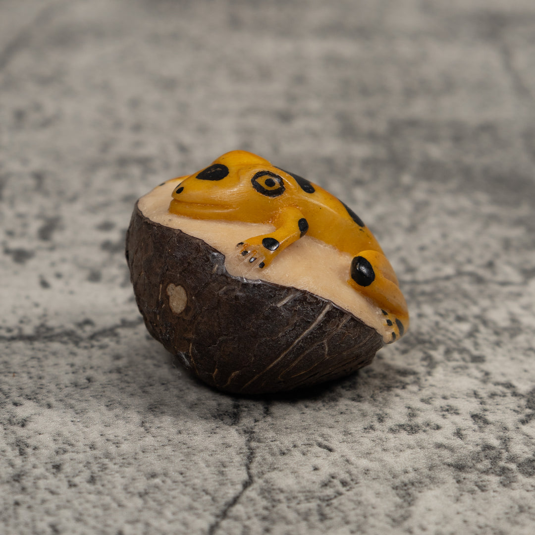 Vintage Black And Gold Frog Tagua Carving