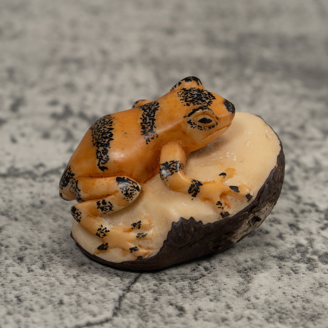 Vintage Black And Gold Frog Tagua Carving