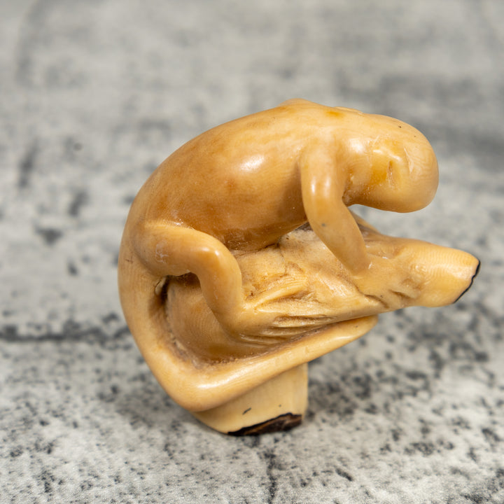 Vintage Natural White And Dyed Monkey Tagua Carving