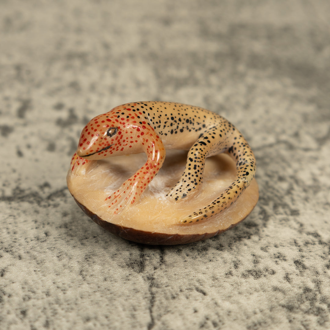 Vintage Black And Red Gecko Lizard Tagua Carving