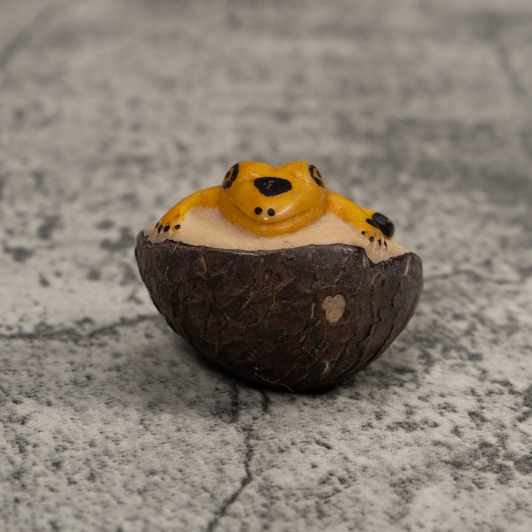 Vintage Black And Gold Frog Tagua Carving