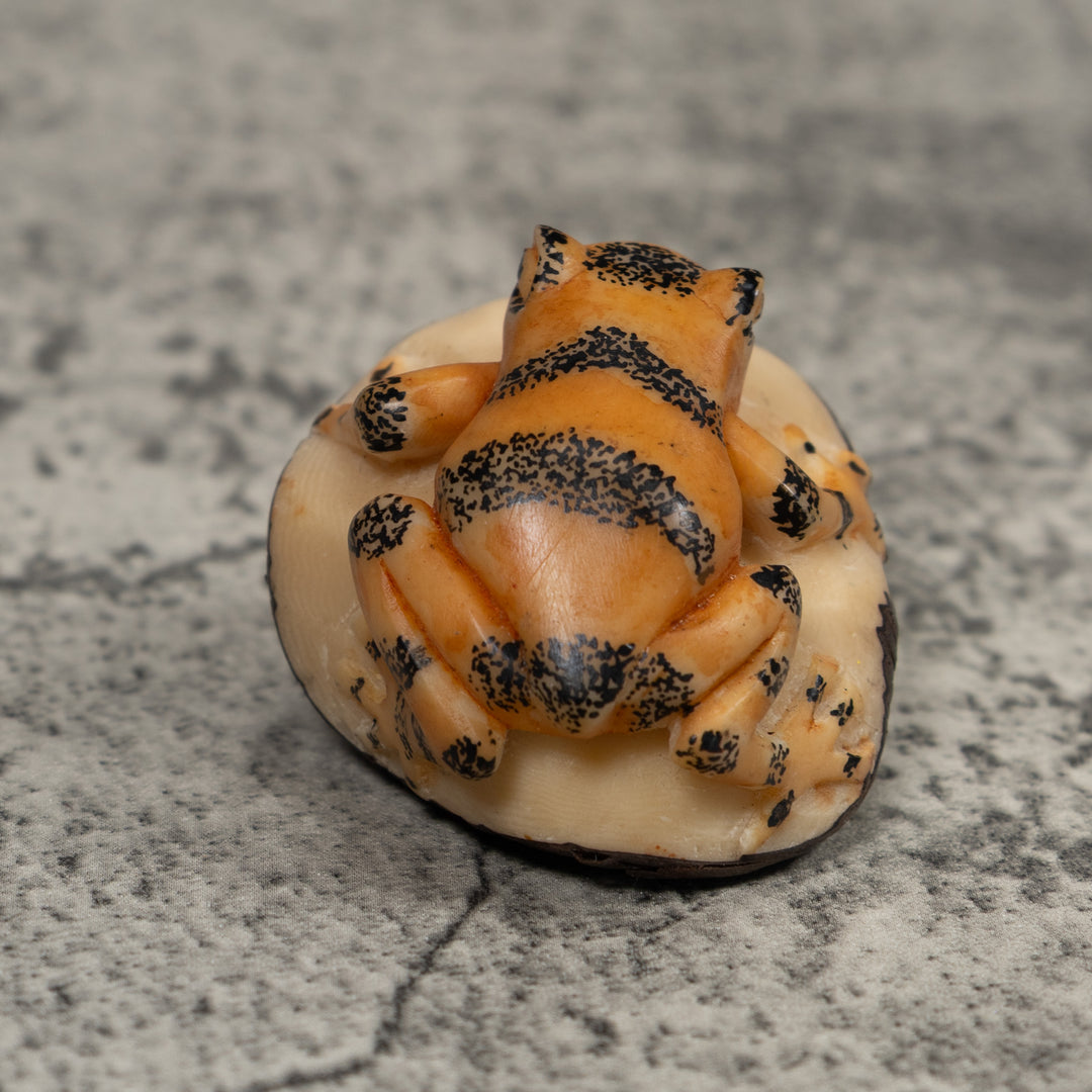 Vintage Black And Gold Frog Tagua Carving