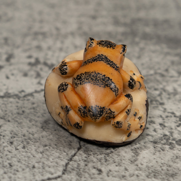 Vintage Black And Gold Frog Tagua Carving