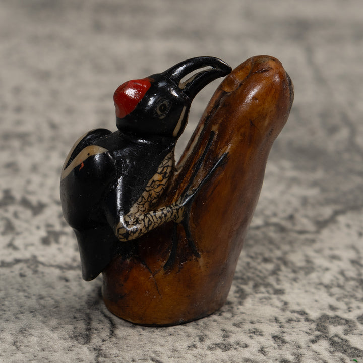 Red And Black Woodpecker Bird Tagua Carving