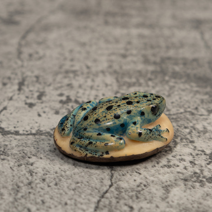 Vintage Black And Blue Frog Tagua Carving