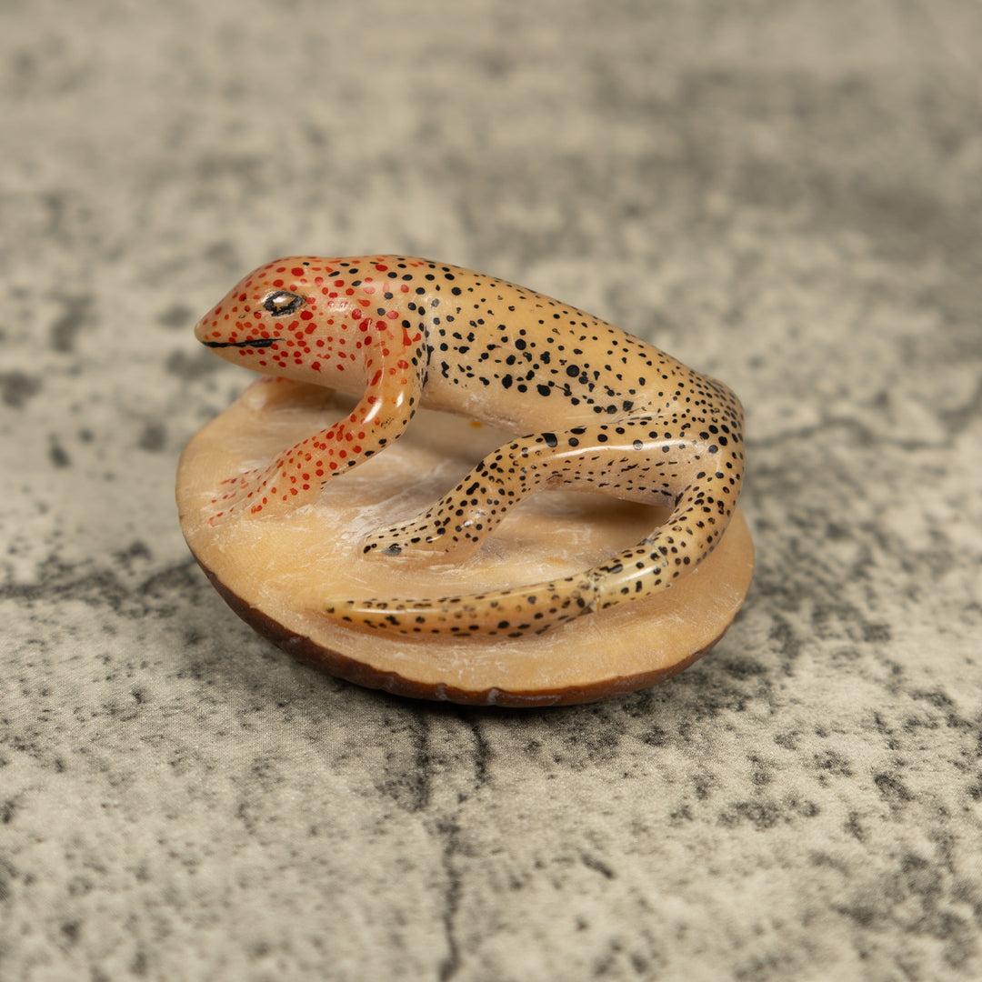 Vintage Black And Red Gecko Lizard Tagua Carving